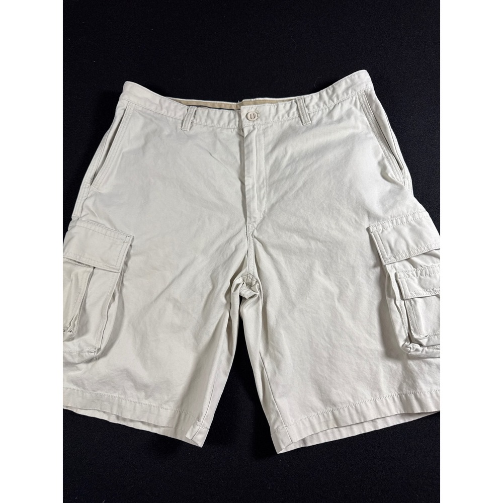 IZOD Mens Cargo Shorts Size 36 Stone Beige 100% Cotton Twill Casual Outdoor